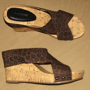 MAURICES Rumor cork wedge sandal brown animal NWT